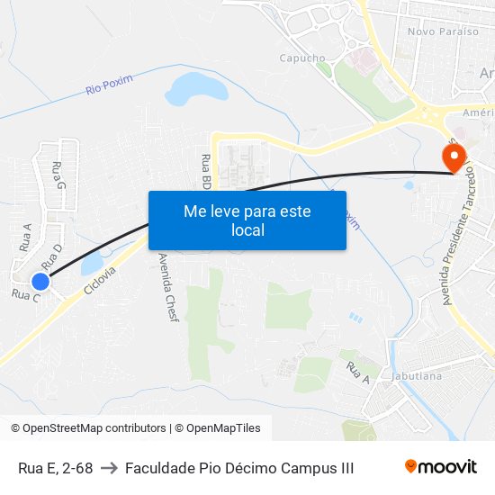 Rua E, 2-68 to Faculdade Pio Décimo Campus III map
