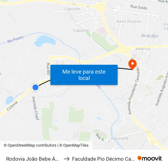 Rodovia João Bebe Água 577 to Faculdade Pio Décimo Campus III map