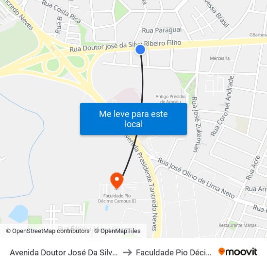 Avenida Doutor José Da Silva Ribeiro Filho, 349 to Faculdade Pio Décimo Campus III map