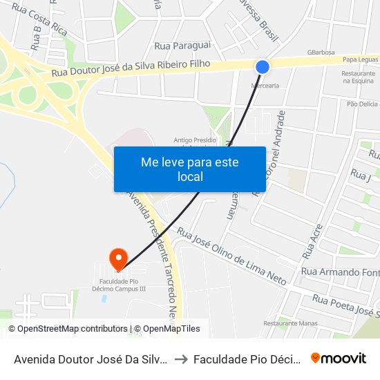 Avenida Doutor José Da Silva Ribeiro Filho, 889 to Faculdade Pio Décimo Campus III map