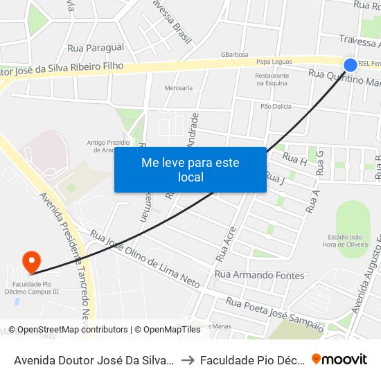 Avenida Doutor José Da Silva Ribeiro Filho, 301-325 to Faculdade Pio Décimo Campus III map