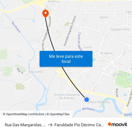 Rua Das Margaridas, 2-118 to Faculdade Pio Décimo Campus III map