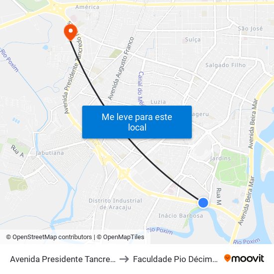 Avenida Presidente Tancredo Neves, 726 to Faculdade Pio Décimo Campus III map