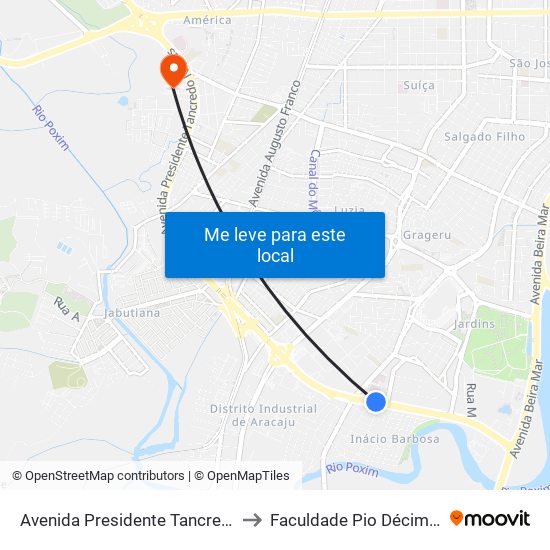 Avenida Presidente Tancredo Neves, 1550 to Faculdade Pio Décimo Campus III map