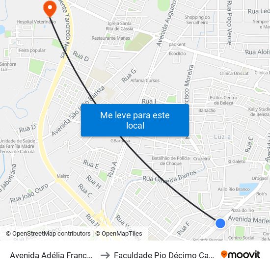 Avenida Adélia Franco, 2962 to Faculdade Pio Décimo Campus III map