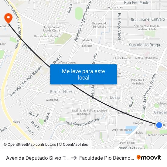 Avenida Deputado Sílvio Teixeira, 1283 to Faculdade Pio Décimo Campus III map