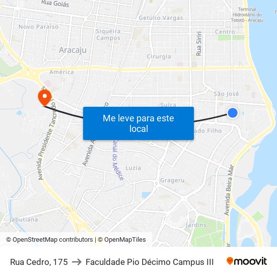 Rua Cedro, 175 to Faculdade Pio Décimo Campus III map