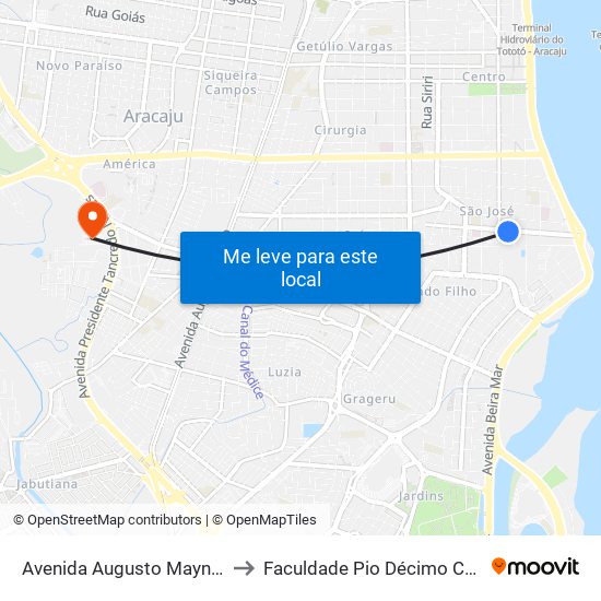 Avenida Augusto Maynard, 579 to Faculdade Pio Décimo Campus III map