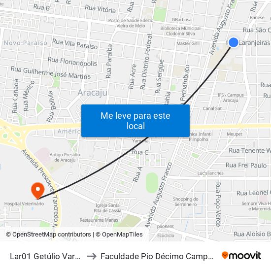 Lar01 Getúlio Vargas to Faculdade Pio Décimo Campus III map