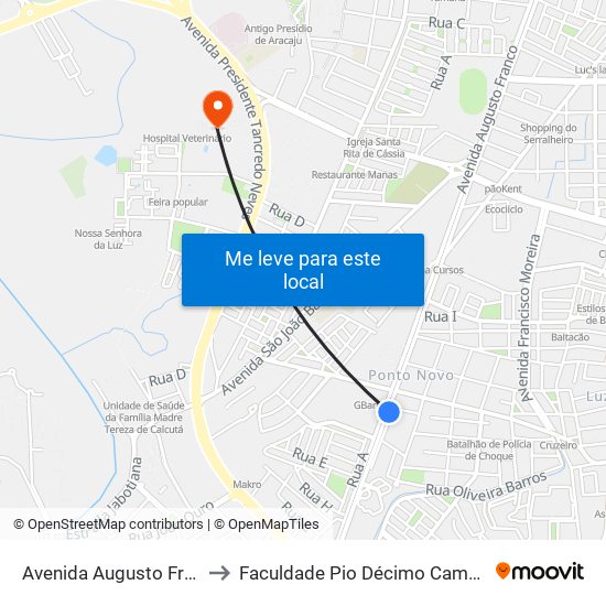 Avenida Augusto Franco to Faculdade Pio Décimo Campus III map