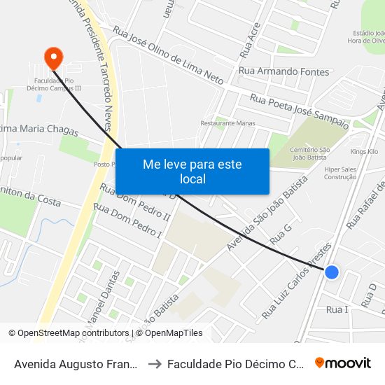 Avenida Augusto Franco, 2787 to Faculdade Pio Décimo Campus III map