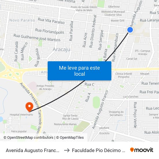 Avenida Augusto Franco, 741-899 to Faculdade Pio Décimo Campus III map