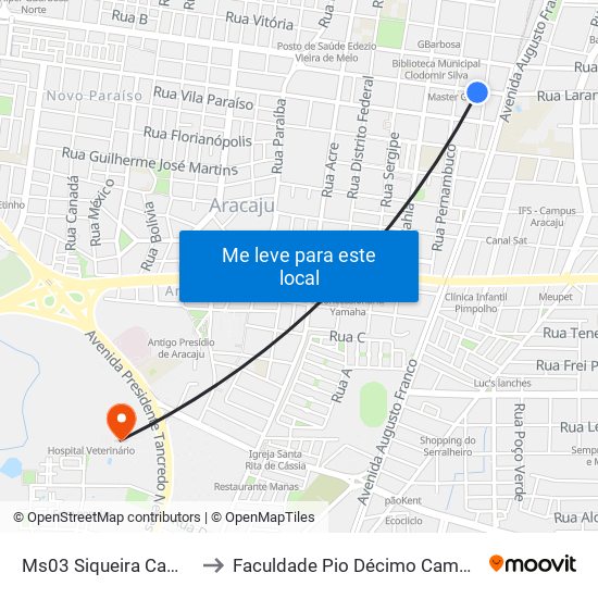 Ms03 Siqueira Campos to Faculdade Pio Décimo Campus III map