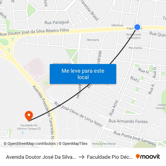 Avenida Doutor José Da Silva Ribeiro Filho 352-472 to Faculdade Pio Décimo Campus III map