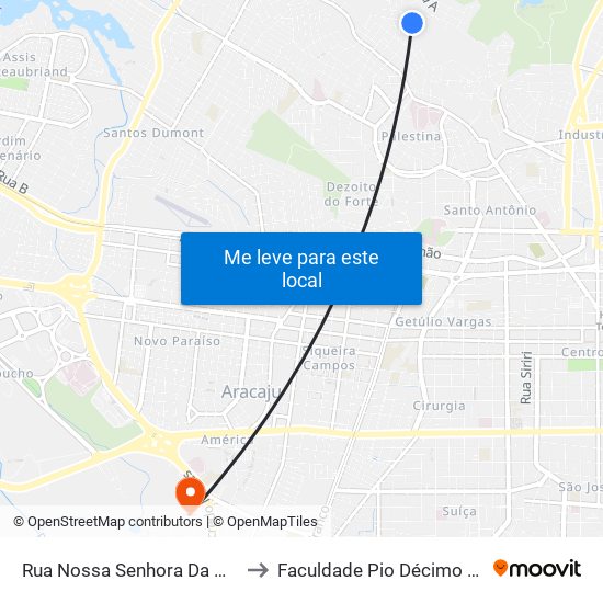 Rua Nossa Senhora Da Glória, 1055 to Faculdade Pio Décimo Campus III map