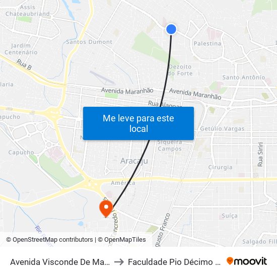 Avenida Visconde De Maracaju, 455 to Faculdade Pio Décimo Campus III map