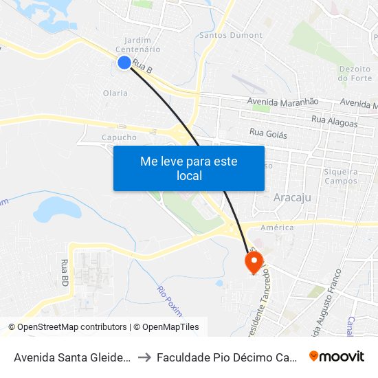 Avenida Santa Gleide, 2000 to Faculdade Pio Décimo Campus III map