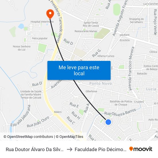 Rua Doutor Álvaro Da Silveira Brito, 36 to Faculdade Pio Décimo Campus III map