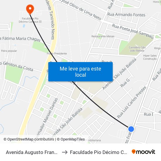 Avenida Augusto Franco, 3286 to Faculdade Pio Décimo Campus III map