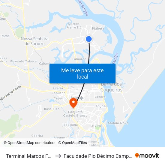 Terminal Marcos Freire to Faculdade Pio Décimo Campus III map