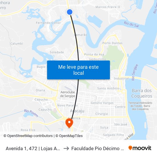 Avenida 1, 472 | Lojas Americanas to Faculdade Pio Décimo Campus III map