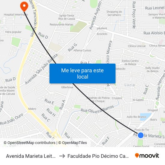 Avenida Marieta Leite, 251 to Faculdade Pio Décimo Campus III map