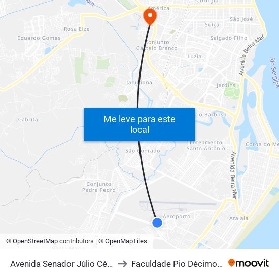 Avenida Senador Júlio César Leite, 21 to Faculdade Pio Décimo Campus III map