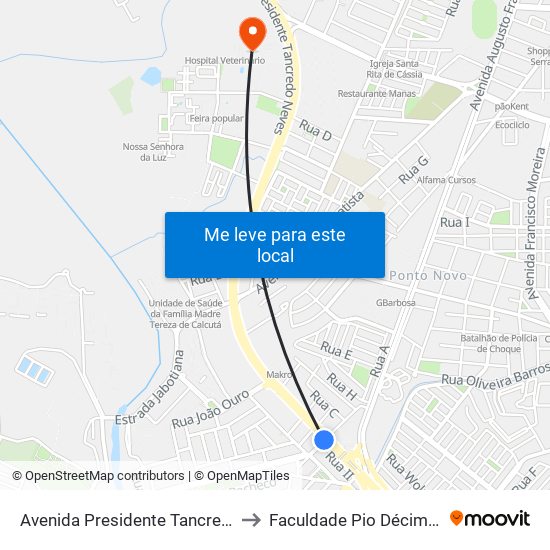 Avenida Presidente Tancredo Neves 3231 to Faculdade Pio Décimo Campus III map