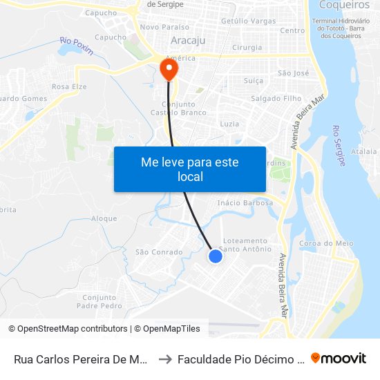 Rua Carlos Pereira De Melo, 593-683 to Faculdade Pio Décimo Campus III map