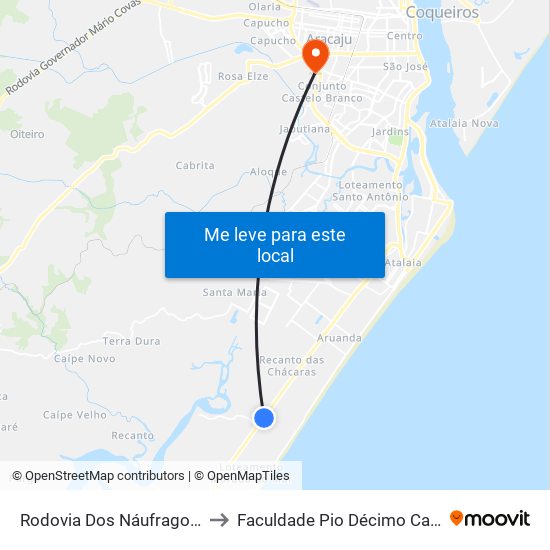 Rodovia Dos Náufragos, 7805 to Faculdade Pio Décimo Campus III map