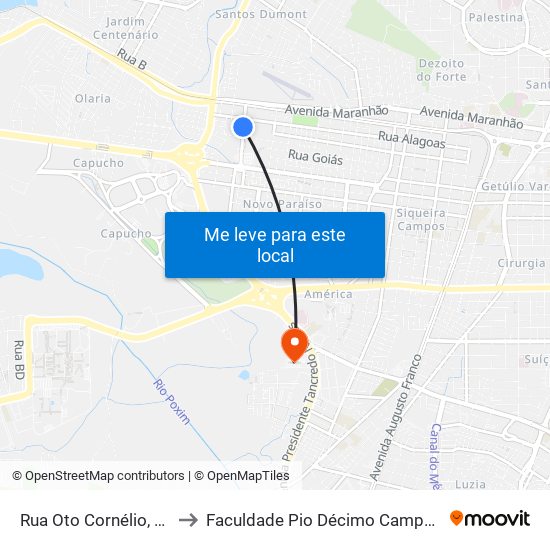 Rua Oto Cornélio, 196 to Faculdade Pio Décimo Campus III map