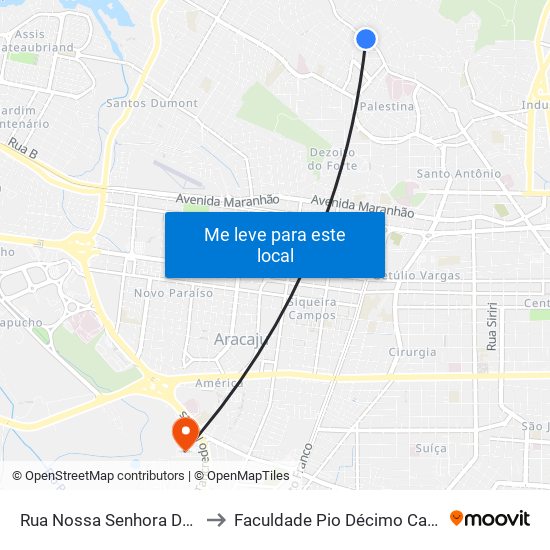 Rua Nossa Senhora Da Glória to Faculdade Pio Décimo Campus III map