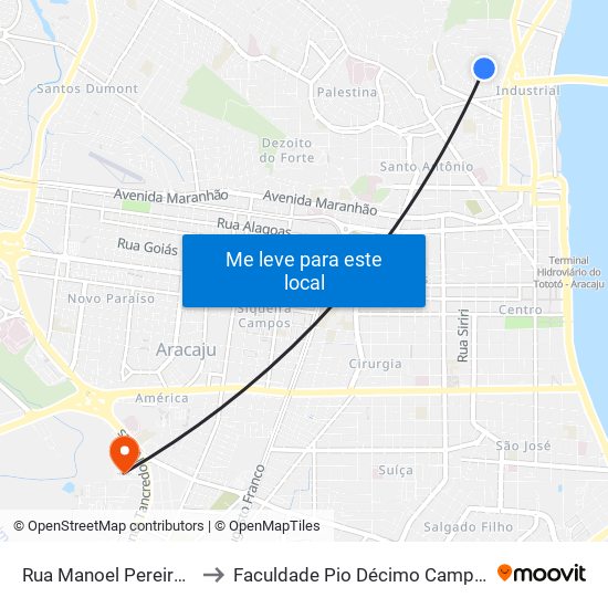 Rua Manoel Pereira, 11 to Faculdade Pio Décimo Campus III map