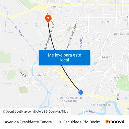 Avenida Presidente Tancredo Neves, 2061 to Faculdade Pio Décimo Campus III map