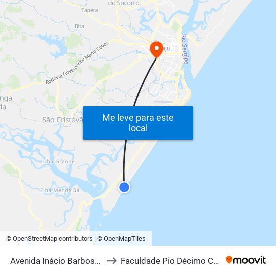 Avenida Inácio Barbosa, 10500 to Faculdade Pio Décimo Campus III map