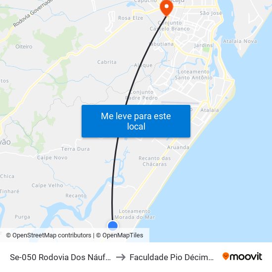 Se-050 Rodovia Dos Náufragos, 11450 to Faculdade Pio Décimo Campus III map