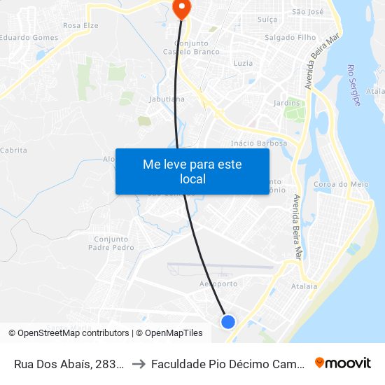 Rua Dos Abaís, 283-343 to Faculdade Pio Décimo Campus III map