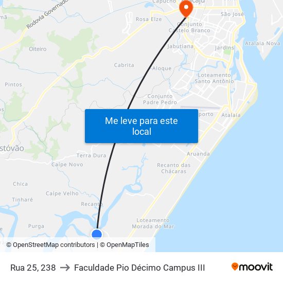 Rua 25, 238 to Faculdade Pio Décimo Campus III map