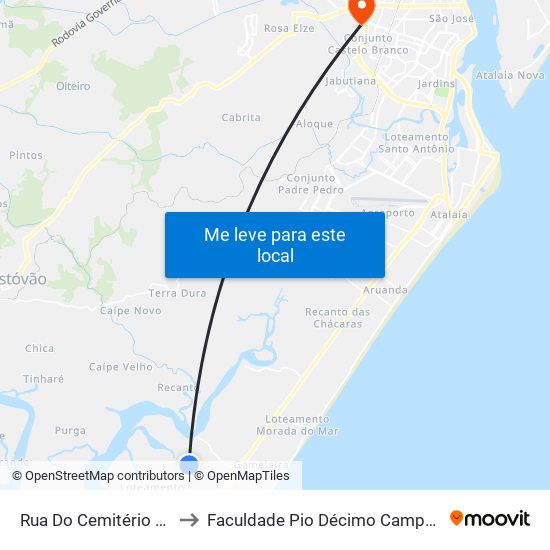 Rua Do Cemitério 183 to Faculdade Pio Décimo Campus III map