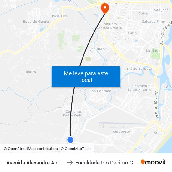 Avenida Alexandre Alcíno, 2872 to Faculdade Pio Décimo Campus III map