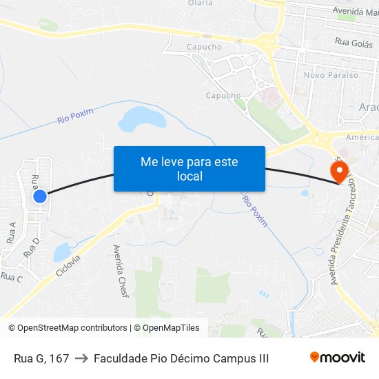 Rua G, 167 to Faculdade Pio Décimo Campus III map