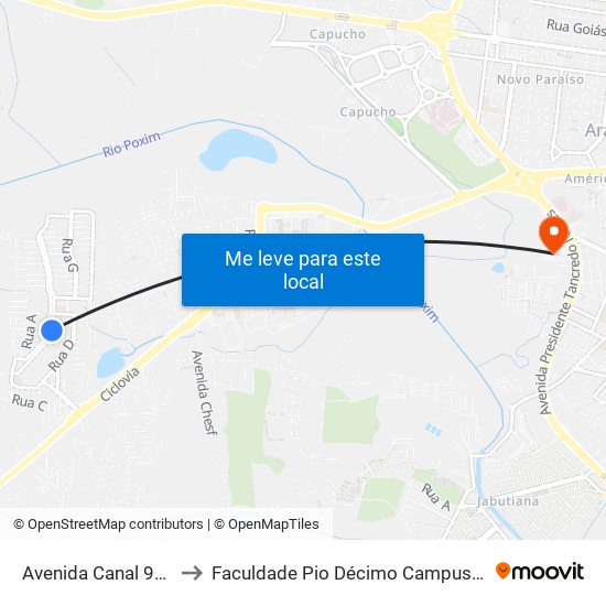 Avenida Canal 952 to Faculdade Pio Décimo Campus III map