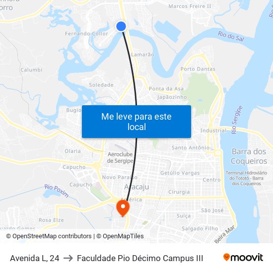 Avenida L, 24 to Faculdade Pio Décimo Campus III map