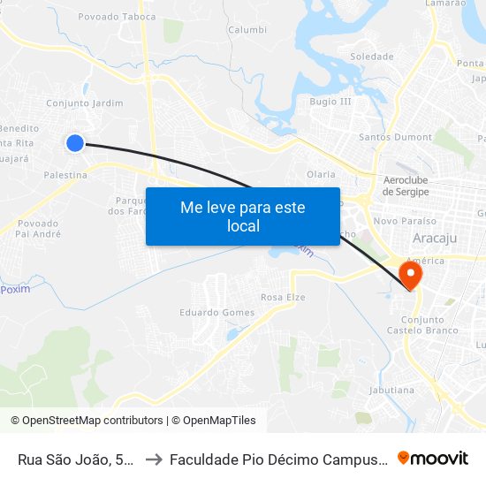 Rua São João, 505 to Faculdade Pio Décimo Campus III map