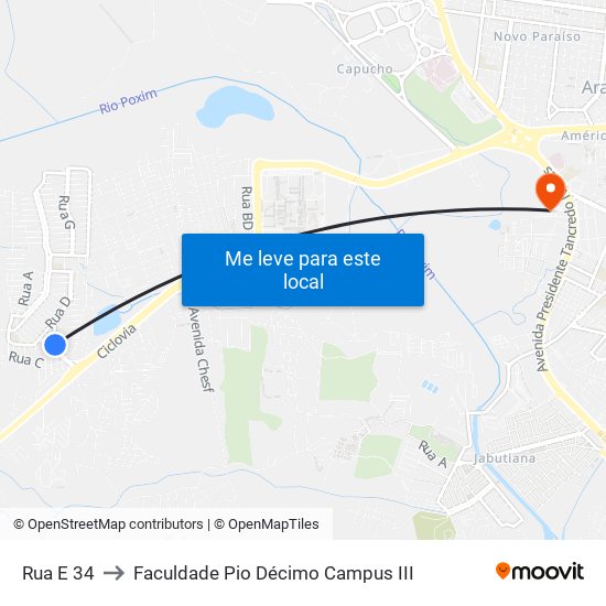 Rua E   34 to Faculdade Pio Décimo Campus III map