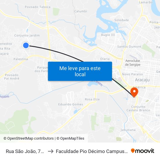 Rua São João, 770 to Faculdade Pio Décimo Campus III map