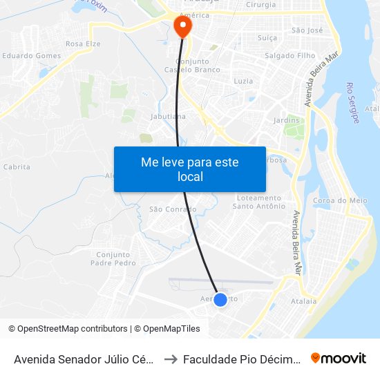 Avenida Senador Júlio César Leite, 1505 to Faculdade Pio Décimo Campus III map