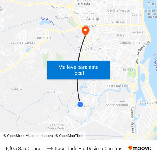 Fjf05 São Conrado to Faculdade Pio Décimo Campus III map