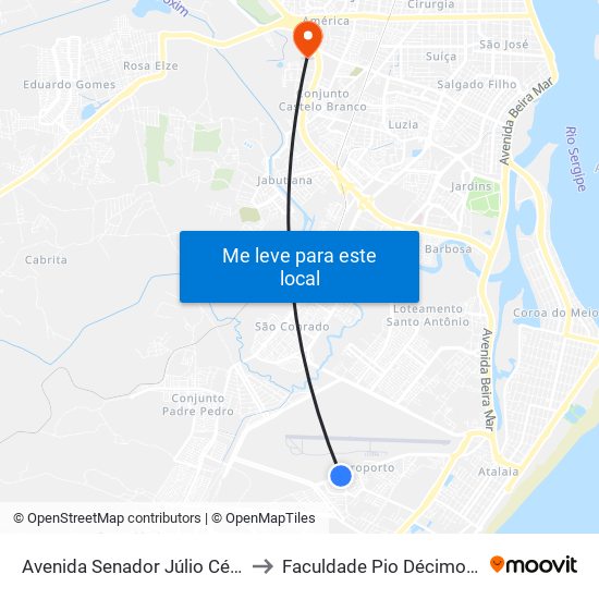 Avenida Senador Júlio César Leite, 23 to Faculdade Pio Décimo Campus III map