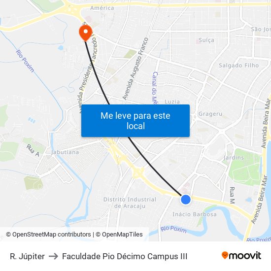 R. Júpiter to Faculdade Pio Décimo Campus III map